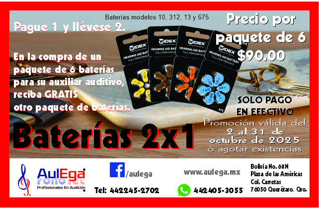 Baterías 2x1
Pague 1 y llévese 2.
Solo pago en efectivo.